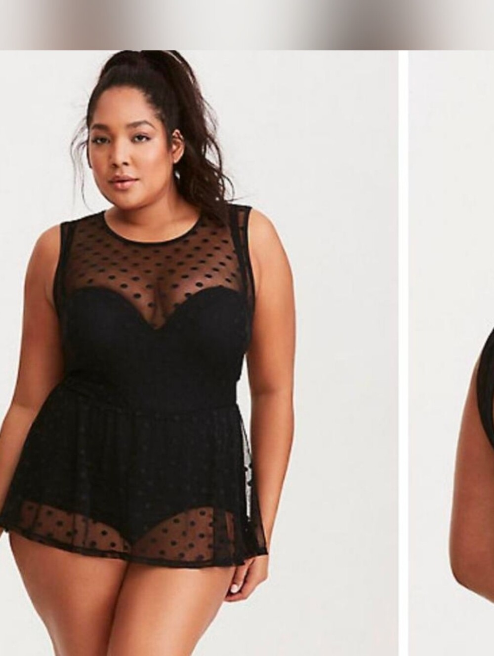 torrid Black Polka Dot Mesh One-Piece Swimsuit